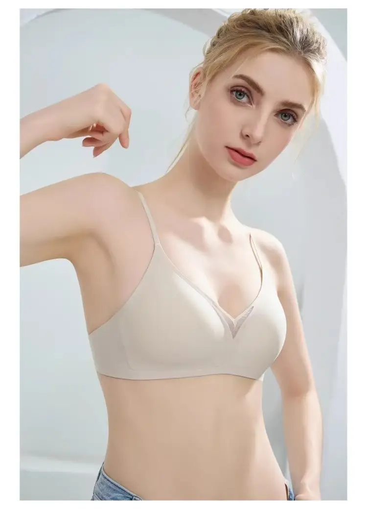 Seamless French Triangle Cup Intimates for Women, One-Piece Double-Breasted Comfortable Wire-Free Sexy Cut Out Breathable Bra — feature 32