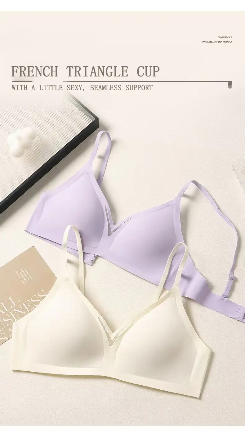 Seamless French Triangle Cup Intimates for Women, One-Piece Double-Breasted Comfortable Wire-Free Sexy Cut Out Breathable Bra — feature 7