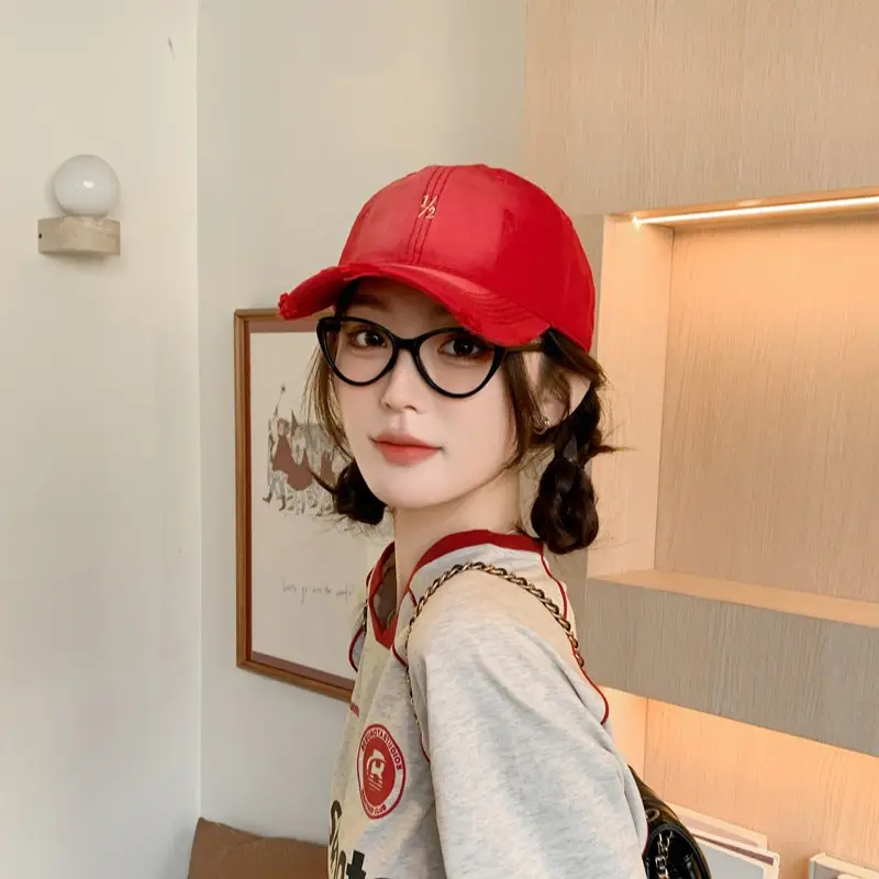 Red Vintage Distressed Baseball Cap for Women - Image 10