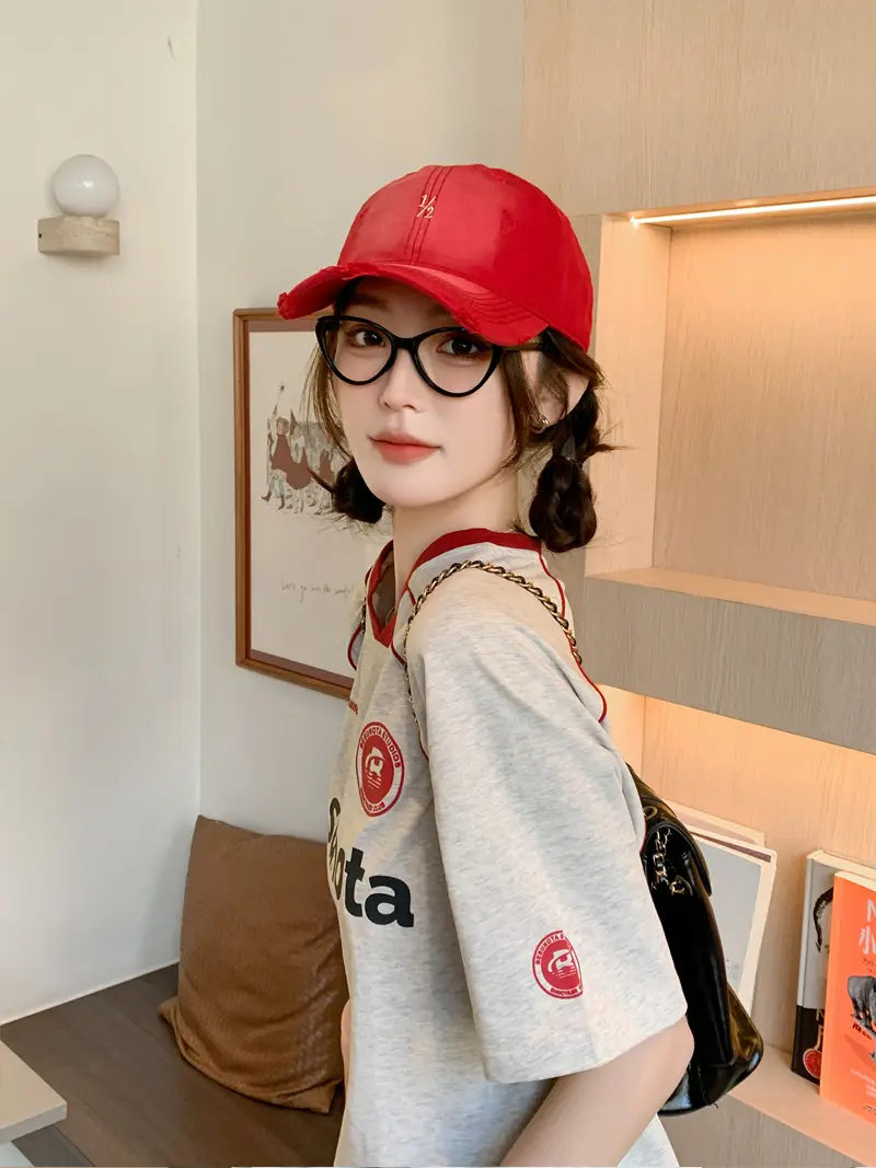 Red Vintage Distressed Baseball Cap for Women — feature 1