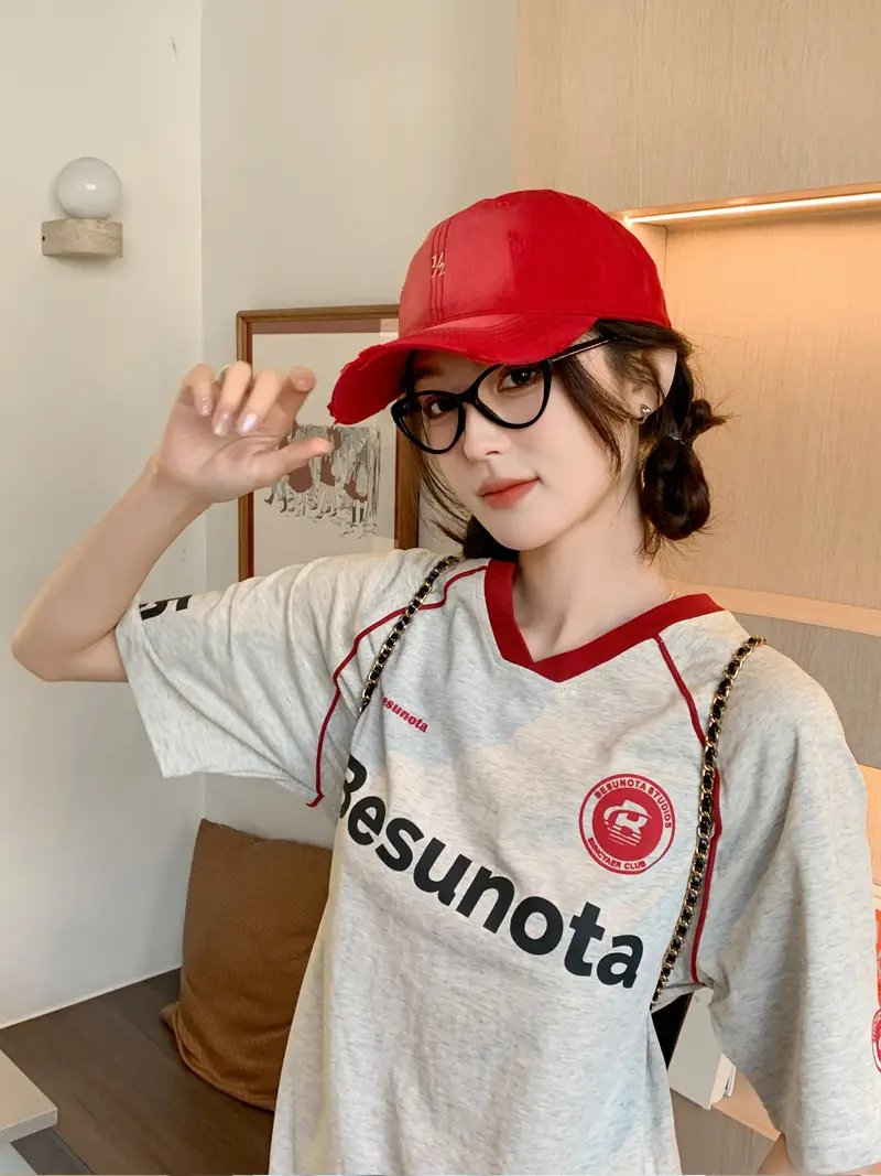 Red Vintage Distressed Baseball Cap for Women — feature 5