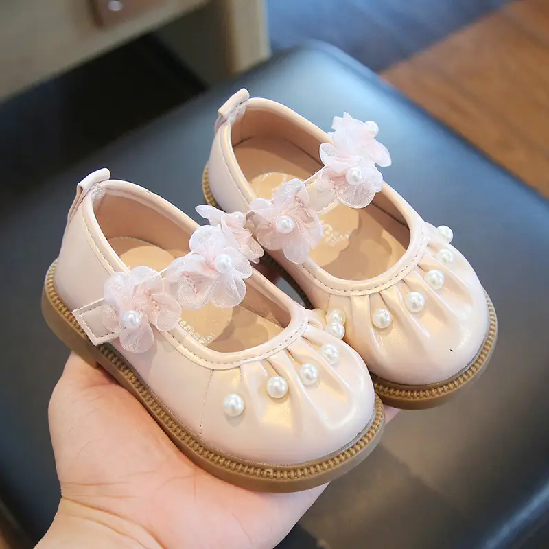 Girls' Small Pearl Bow Flat Shoes