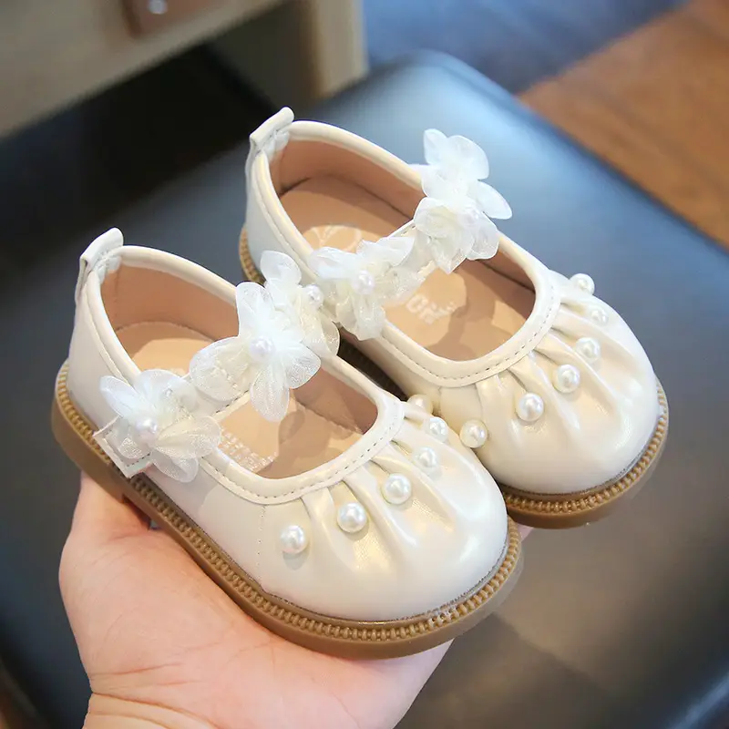 Girls' Small Pearl Bow Flat Shoes