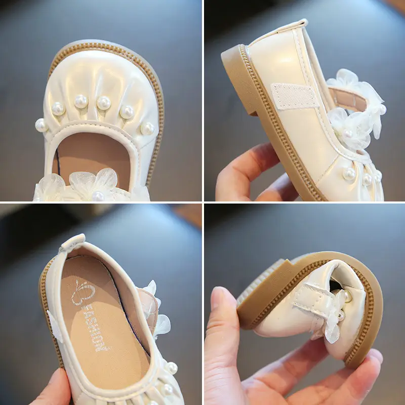 Girls' Small Pearl Bow Flat Shoes