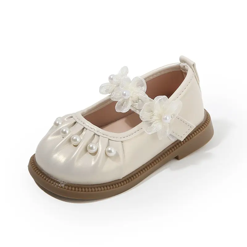 Girls' Small Pearl Bow Flat Shoes