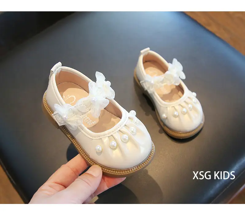 Girls' Small Pearl Bow Flat Shoes — feature 18