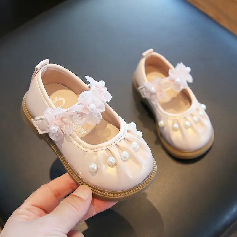 Girls' Small Pearl Bow Flat Shoes
