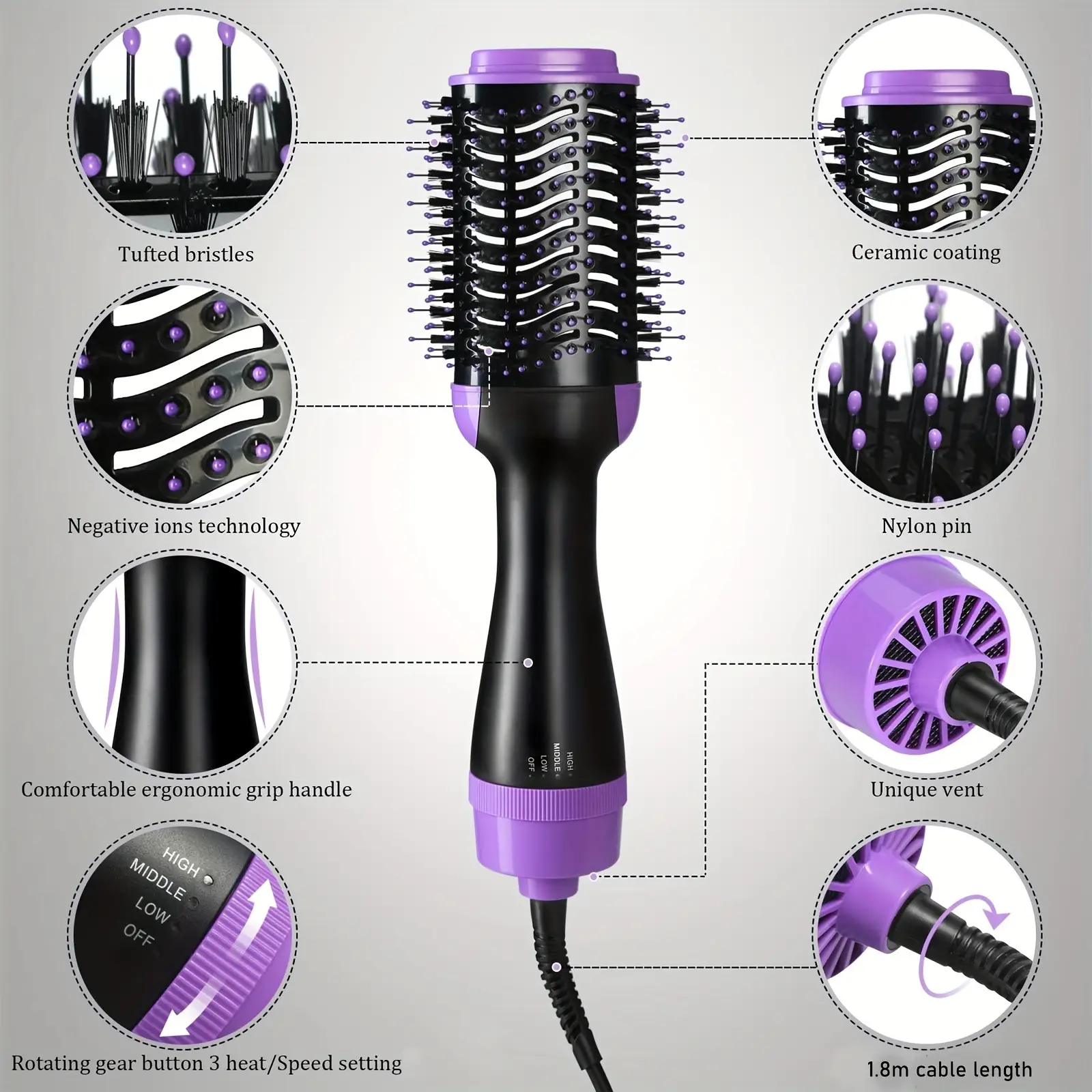 4-in-1 Hair Dryer Comb with Heat & Bubble Technology - Image 3