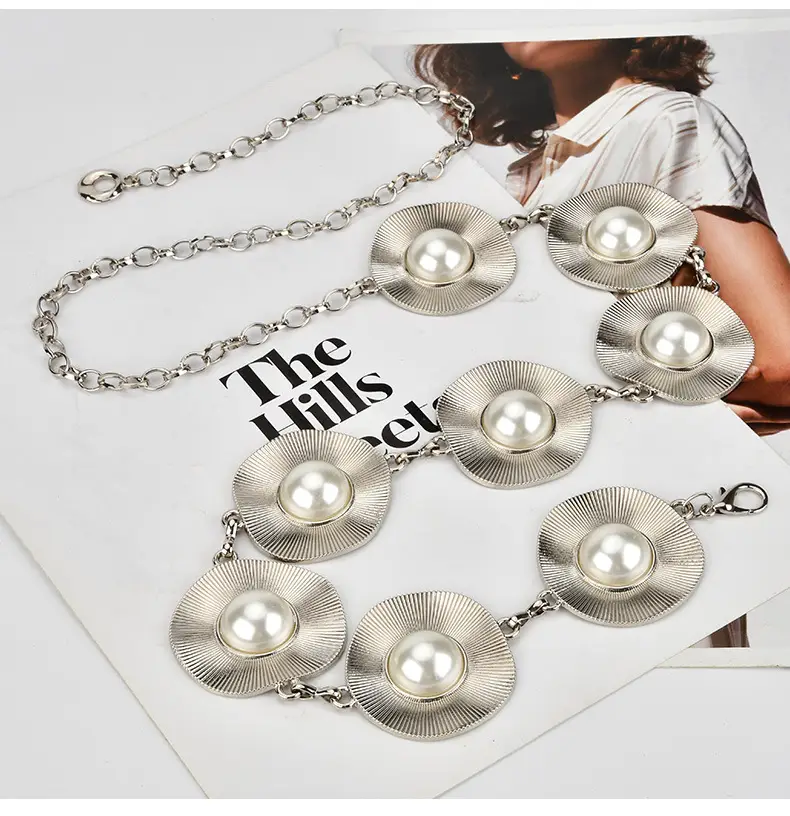 Korean Pearl Inlaid Metal Waist Chain for Women — feature 10