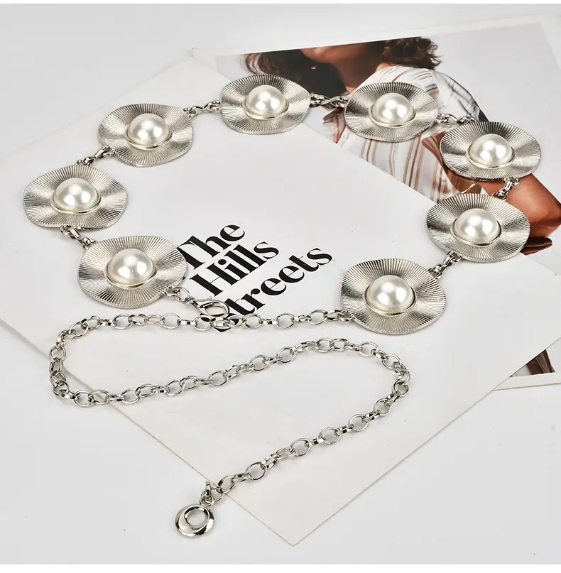 Korean Pearl Inlaid Metal Waist Chain for Women — feature 11