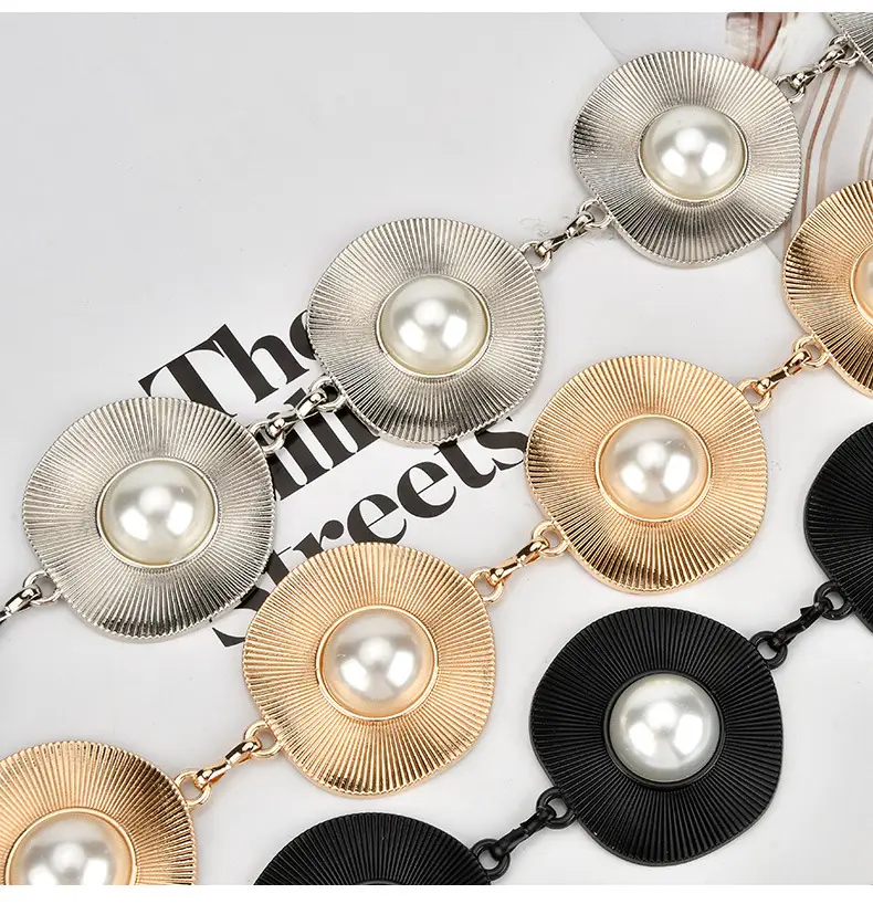 Korean Pearl Inlaid Metal Waist Chain for Women — feature 12