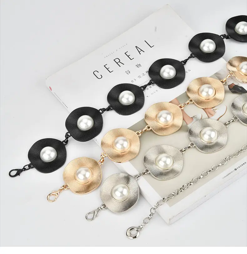 Korean Pearl Inlaid Metal Waist Chain for Women — feature 3