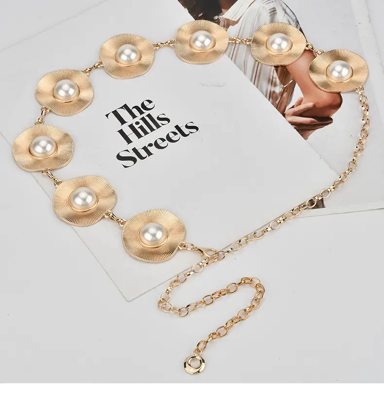 Korean Pearl Inlaid Metal Waist Chain for Women — feature 4