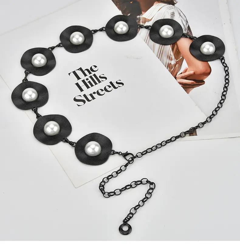 Korean Pearl Inlaid Metal Waist Chain for Women — feature 5