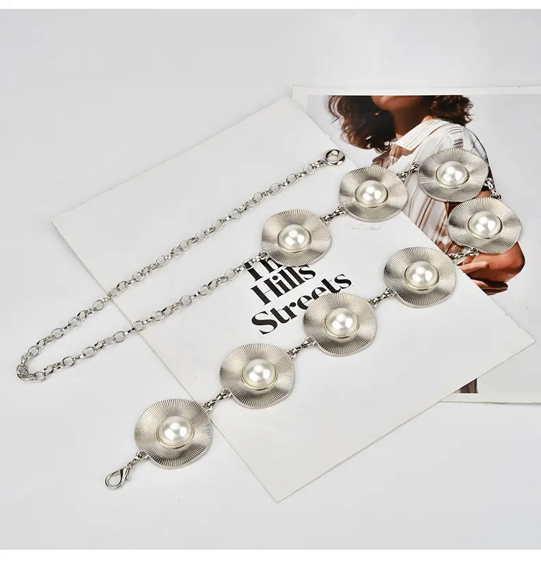 Korean Pearl Inlaid Metal Waist Chain for Women — feature 7