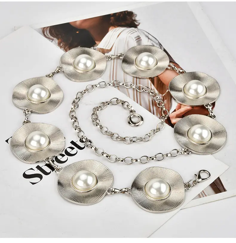 Korean Pearl Inlaid Metal Waist Chain for Women — feature 8