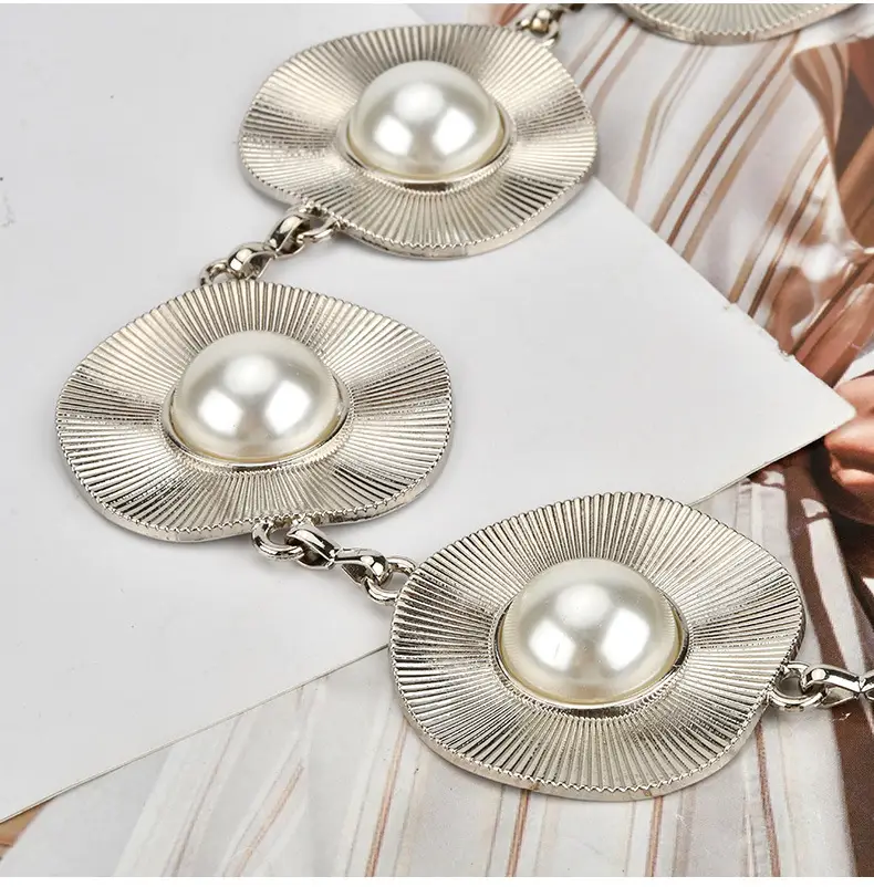 Korean Pearl Inlaid Metal Waist Chain for Women — feature 9