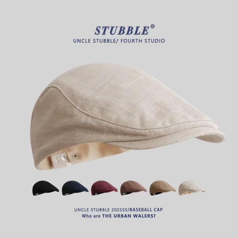 Summer Thin Cotton Linen Cap for Men Women British Style — feature 1