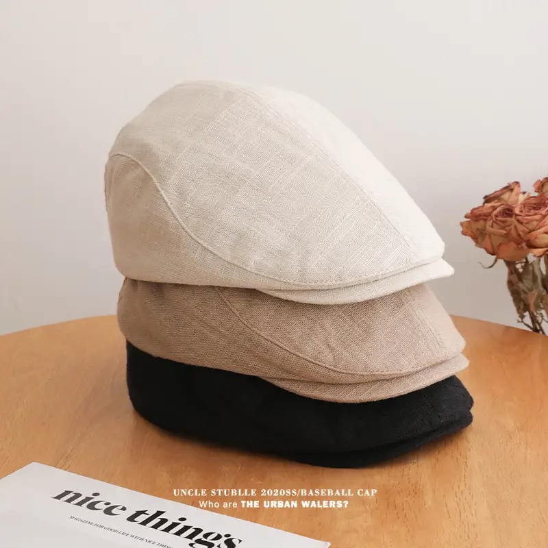 Summer Thin Cotton Linen Cap for Men Women British Style — feature 10