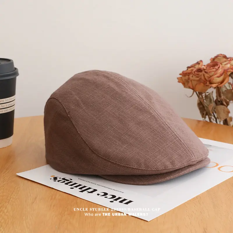 Summer Thin Cotton Linen Cap for Men Women British Style — feature 12