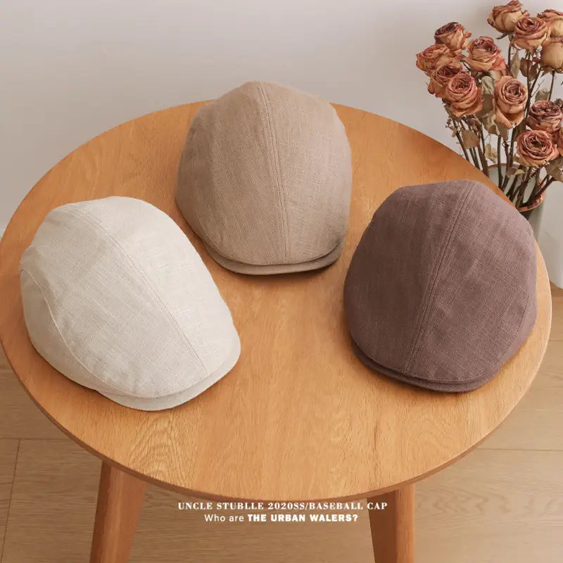 Summer Thin Cotton Linen Cap for Men Women British Style — feature 2