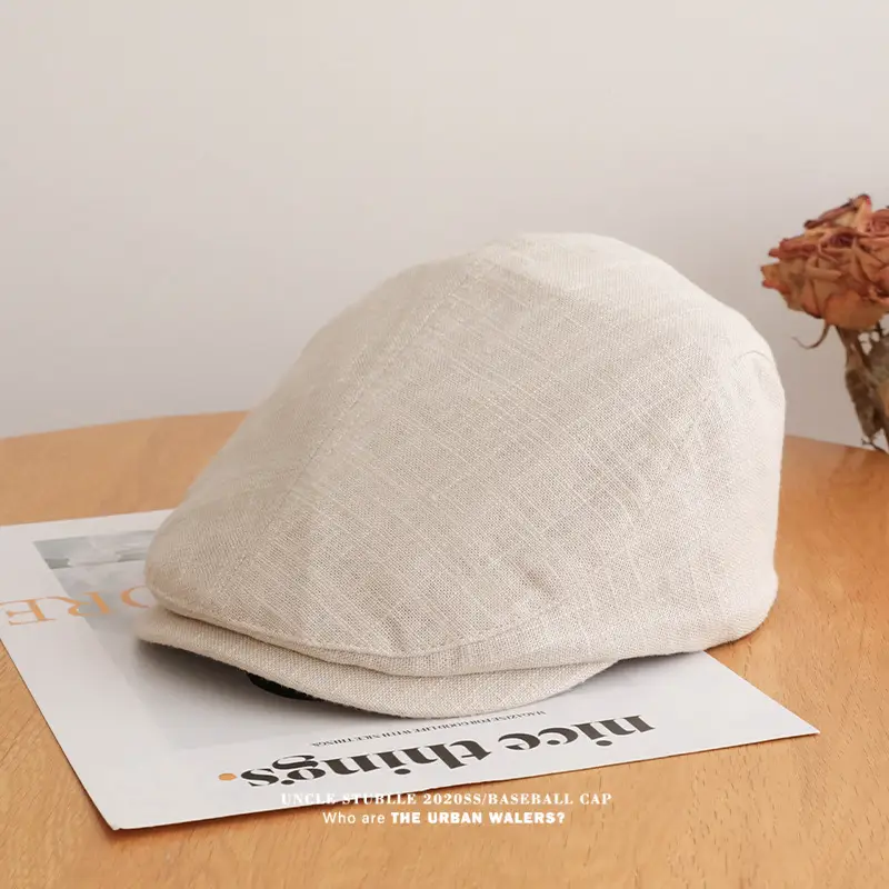 Summer Thin Cotton Linen Cap for Men Women British Style — feature 3