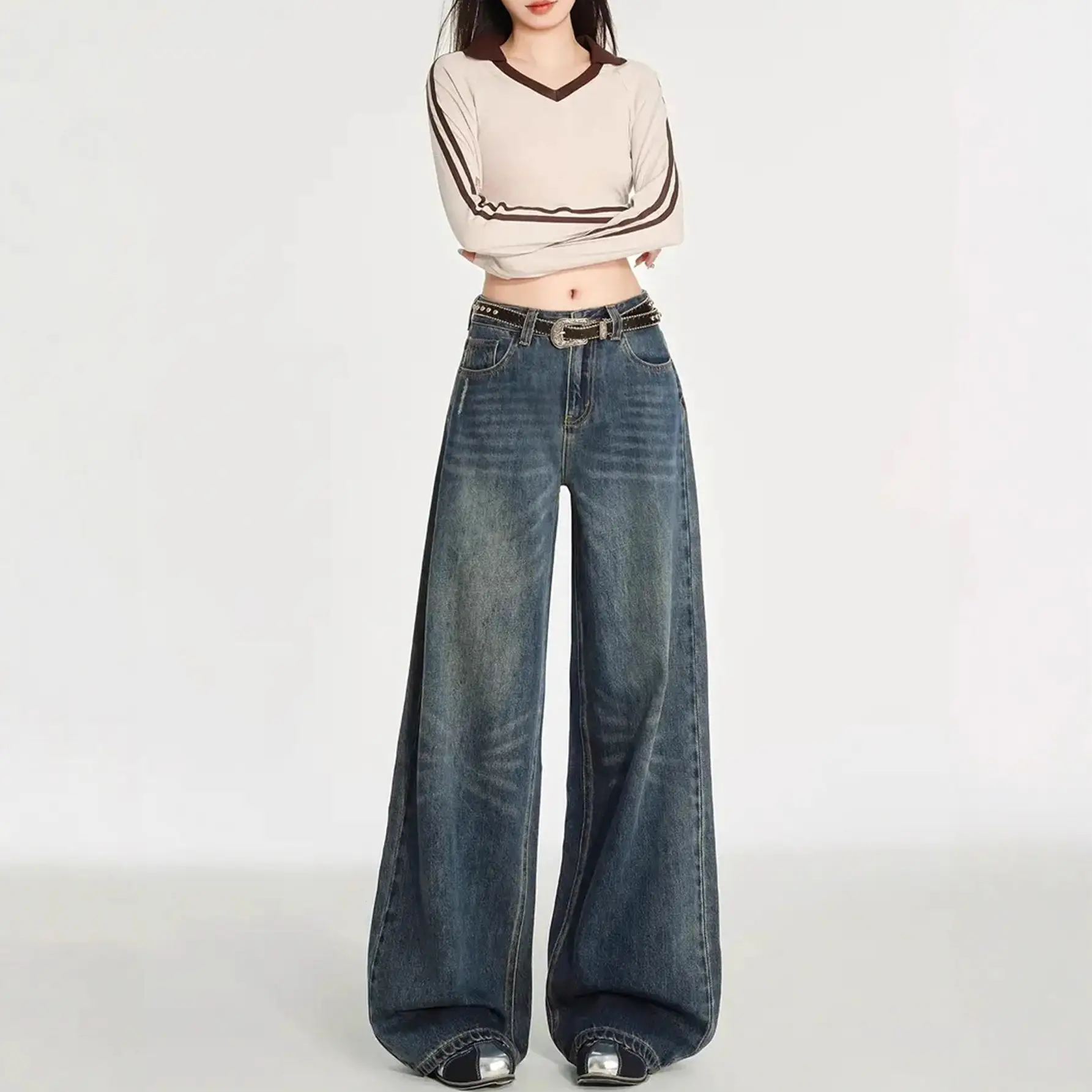 Dark Blue Heavy Duty Wide Leg Jeans for Women