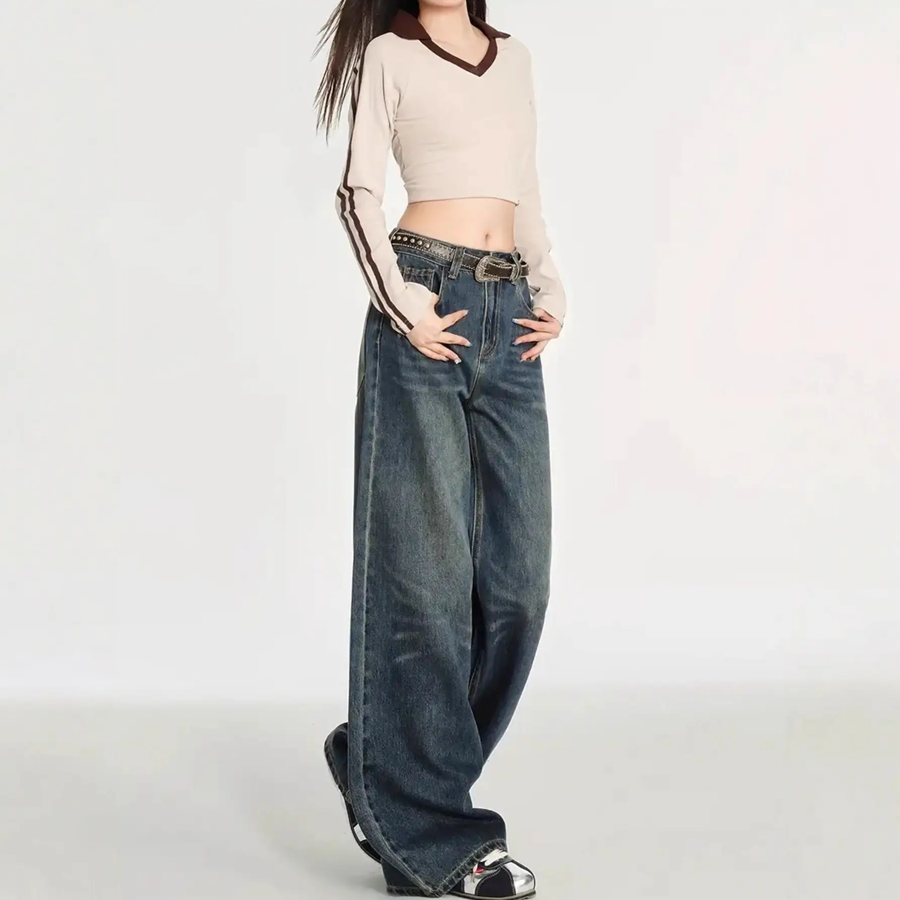Dark Blue Heavy Duty Wide Leg Jeans for Women