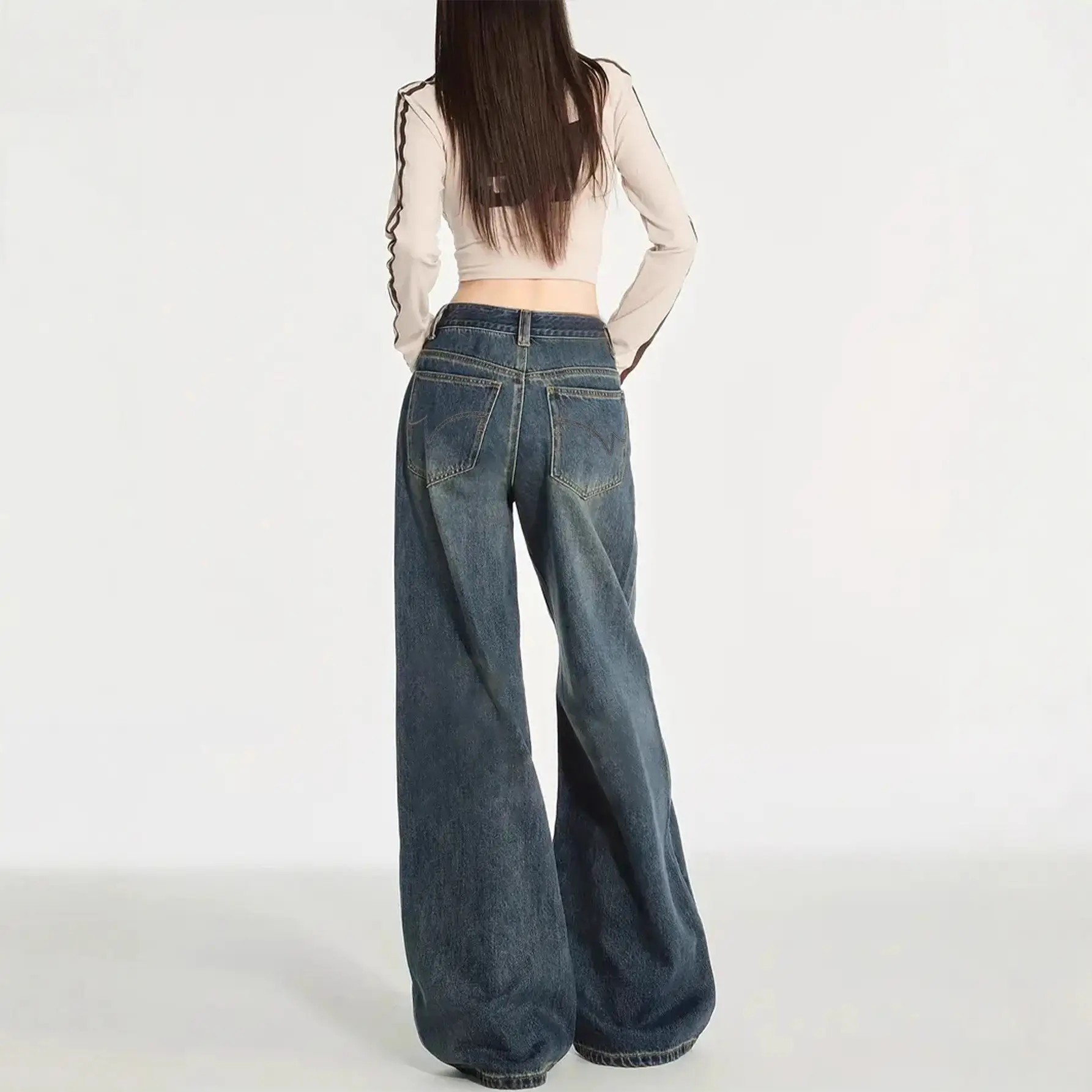 Dark Blue Heavy Duty Wide Leg Jeans for Women