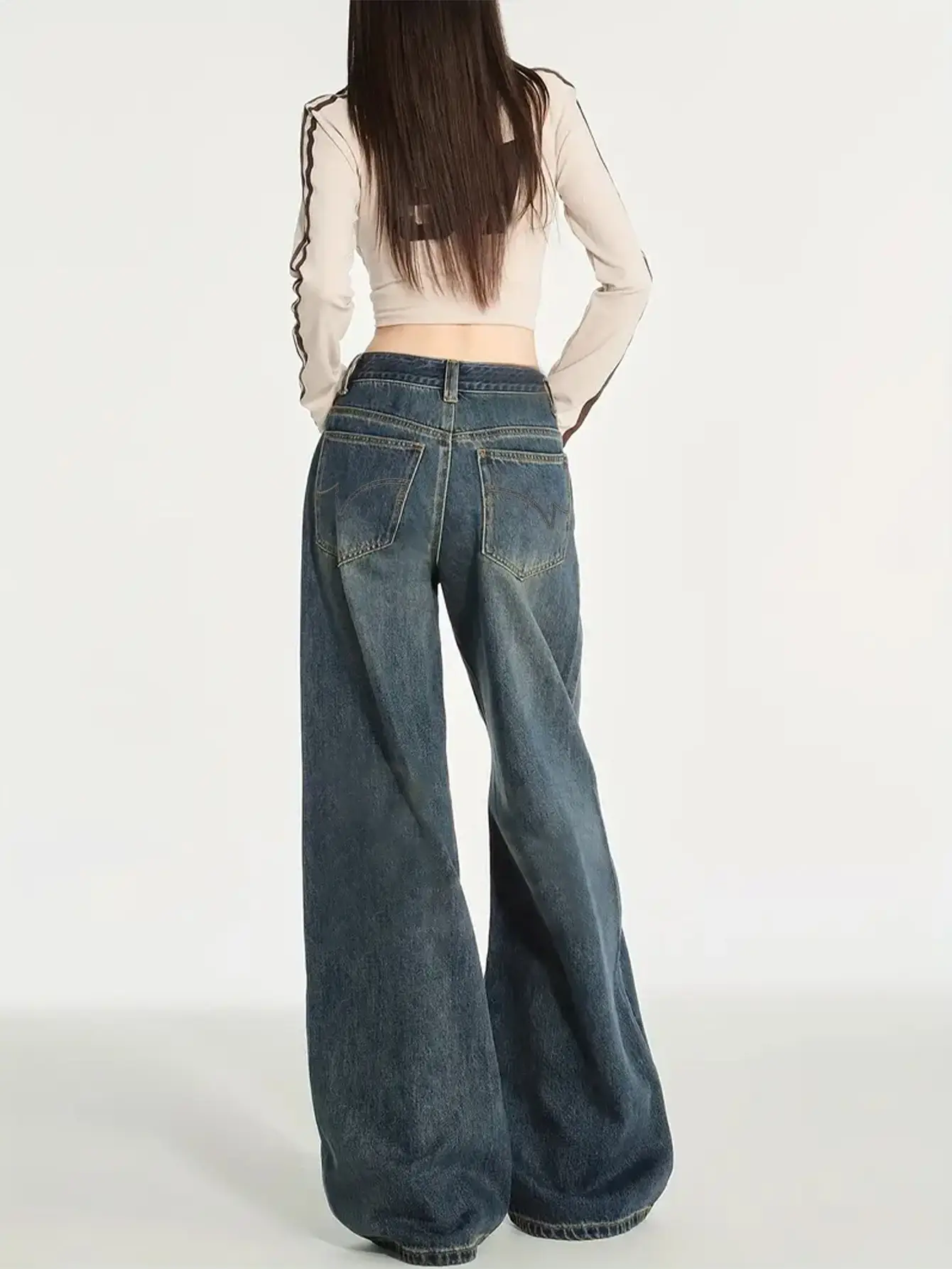 Dark Blue Heavy Duty Wide Leg Jeans for Women — feature 8
