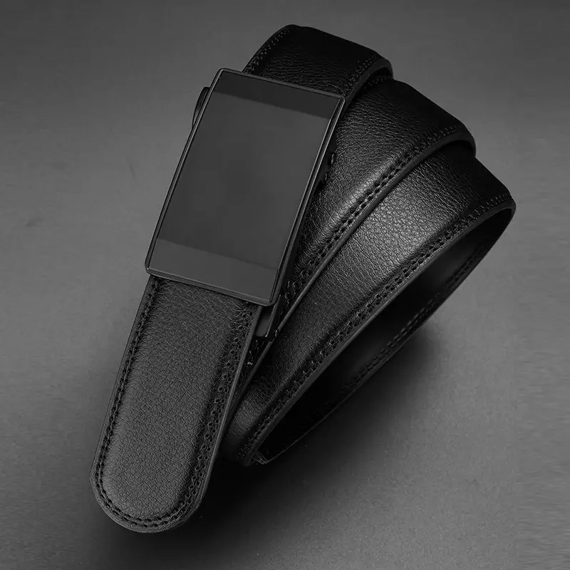Men's Genuine Leather Belt with Automatic Buckle Black - Image 3