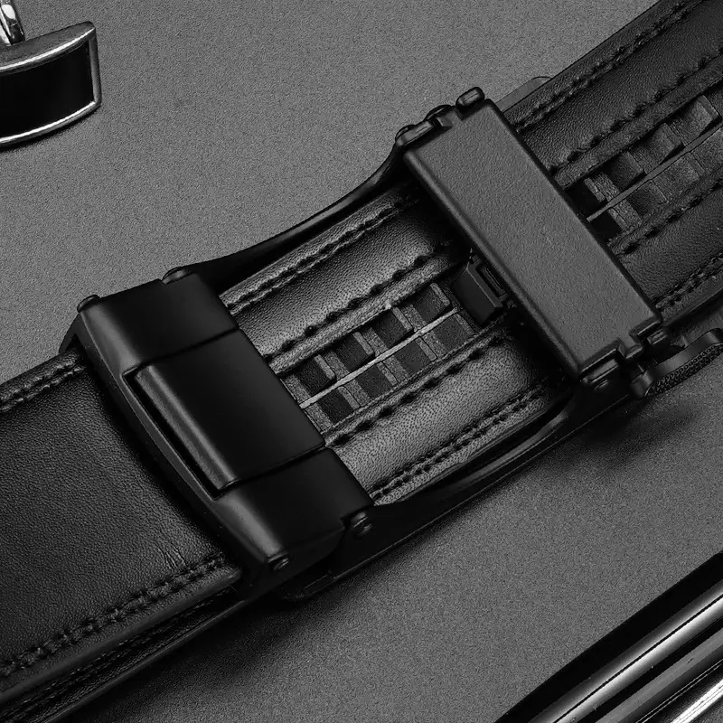 Men's Genuine Leather Belt with Automatic Buckle Black - Image 4