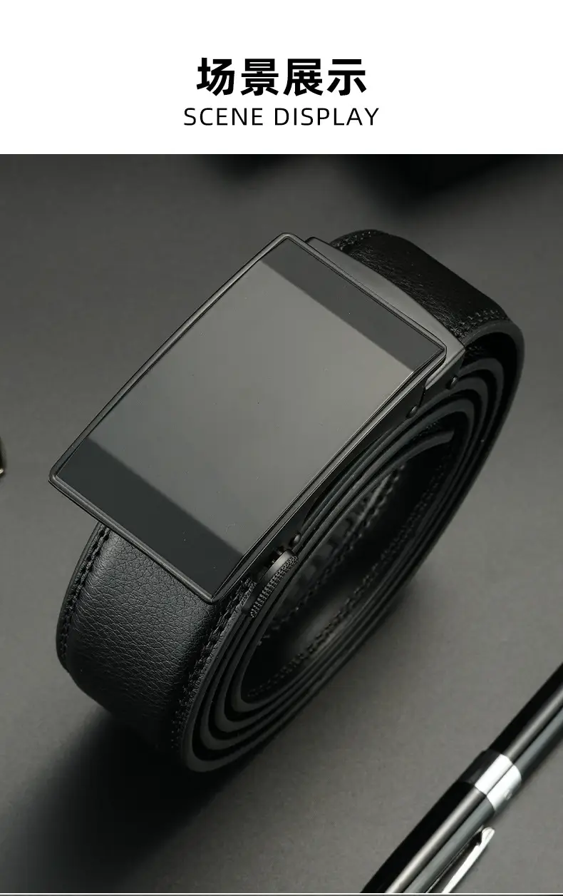 Men's Genuine Leather Belt with Automatic Buckle Black — feature 9