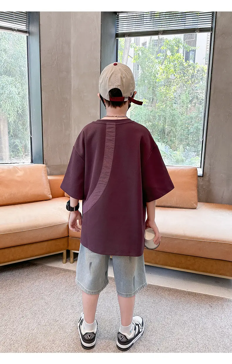 Summer Boys T-Shirt Maroon Patchwork Half Sleeve — feature 19
