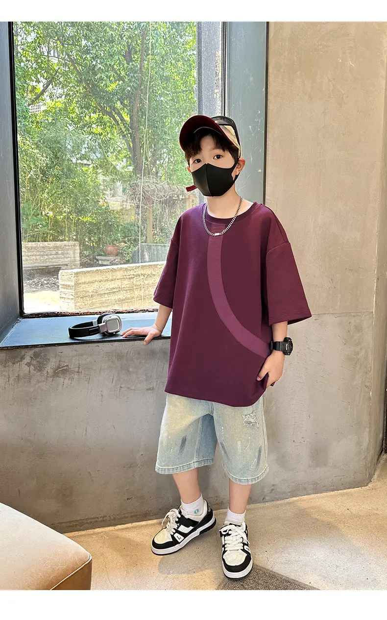 Summer Boys T-Shirt Maroon Patchwork Half Sleeve — feature 20