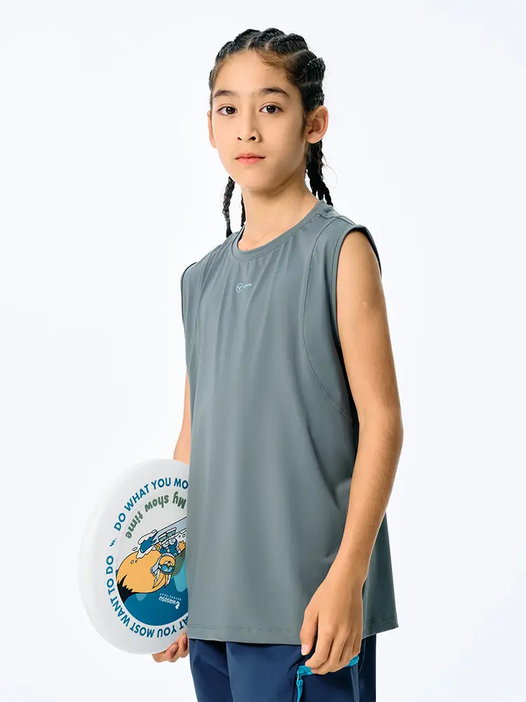 Kids Sleeveless T-Shirt Top Grey Blue Shorts Set - Image 6