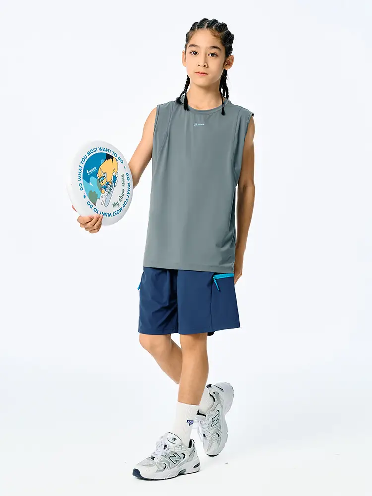 Kids Sleeveless T-Shirt Top Grey Blue Shorts Set - Image 8