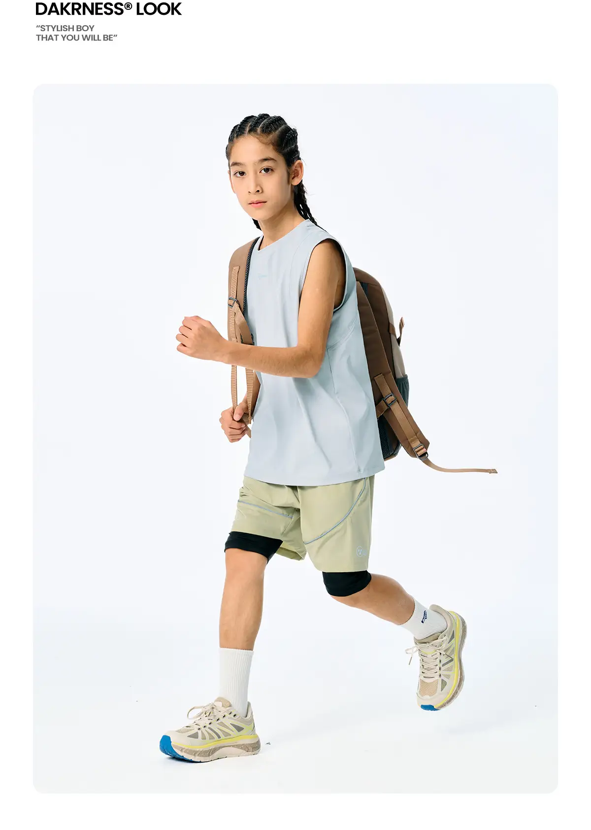 Kids Sleeveless T-Shirt Top Grey Blue Shorts Set — feature 12