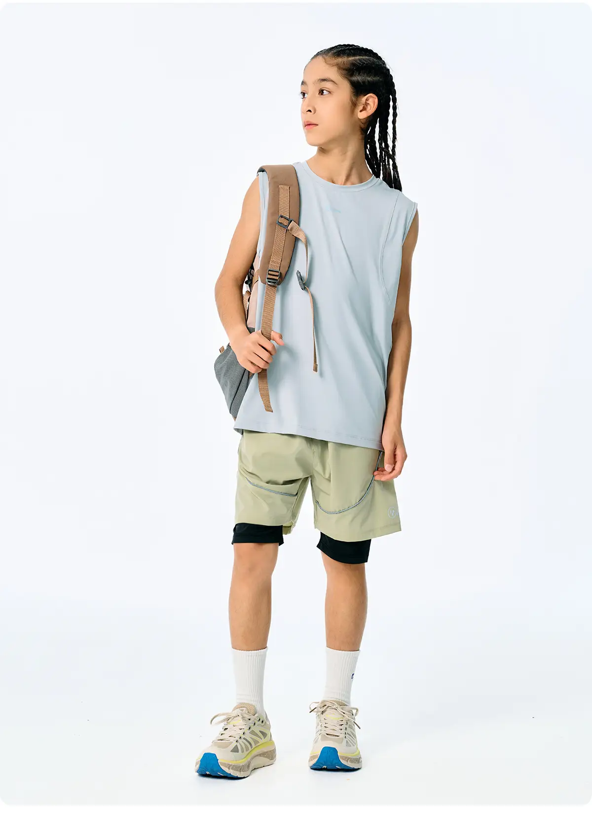 Kids Sleeveless T-Shirt Top Grey Blue Shorts Set — feature 13