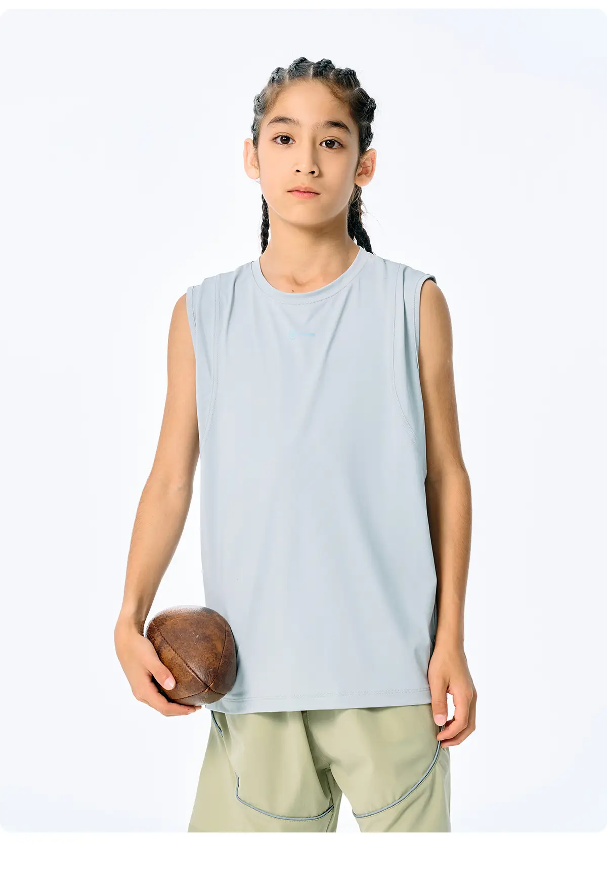 Kids Sleeveless T-Shirt Top Grey Blue Shorts Set — feature 15