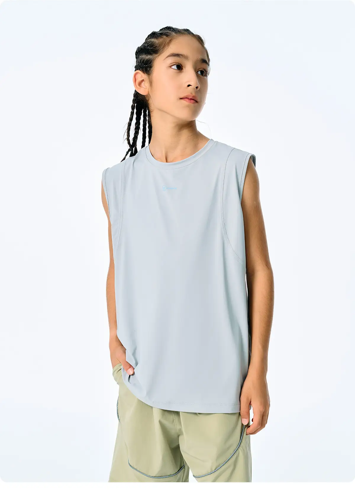 Kids Sleeveless T-Shirt Top Grey Blue Shorts Set — feature 16