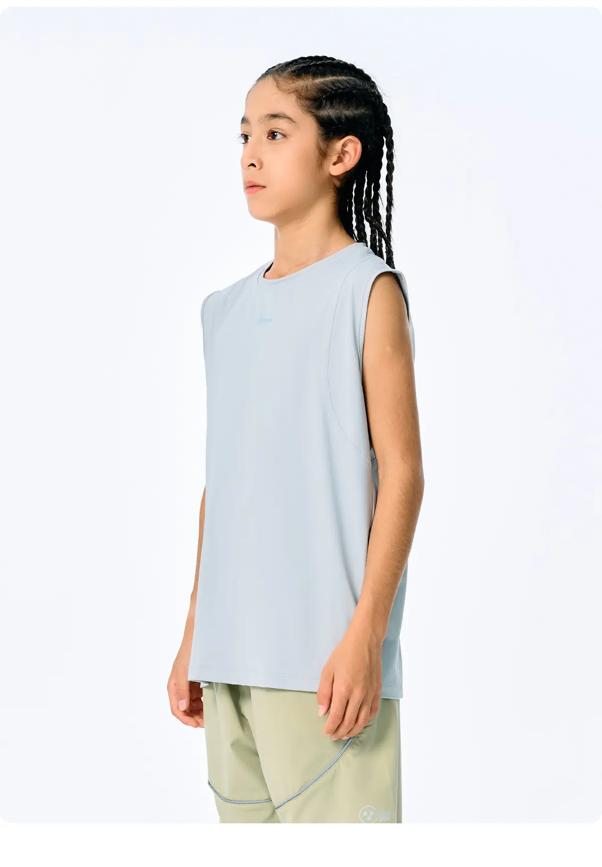 Kids Sleeveless T-Shirt Top Grey Blue Shorts Set — feature 17