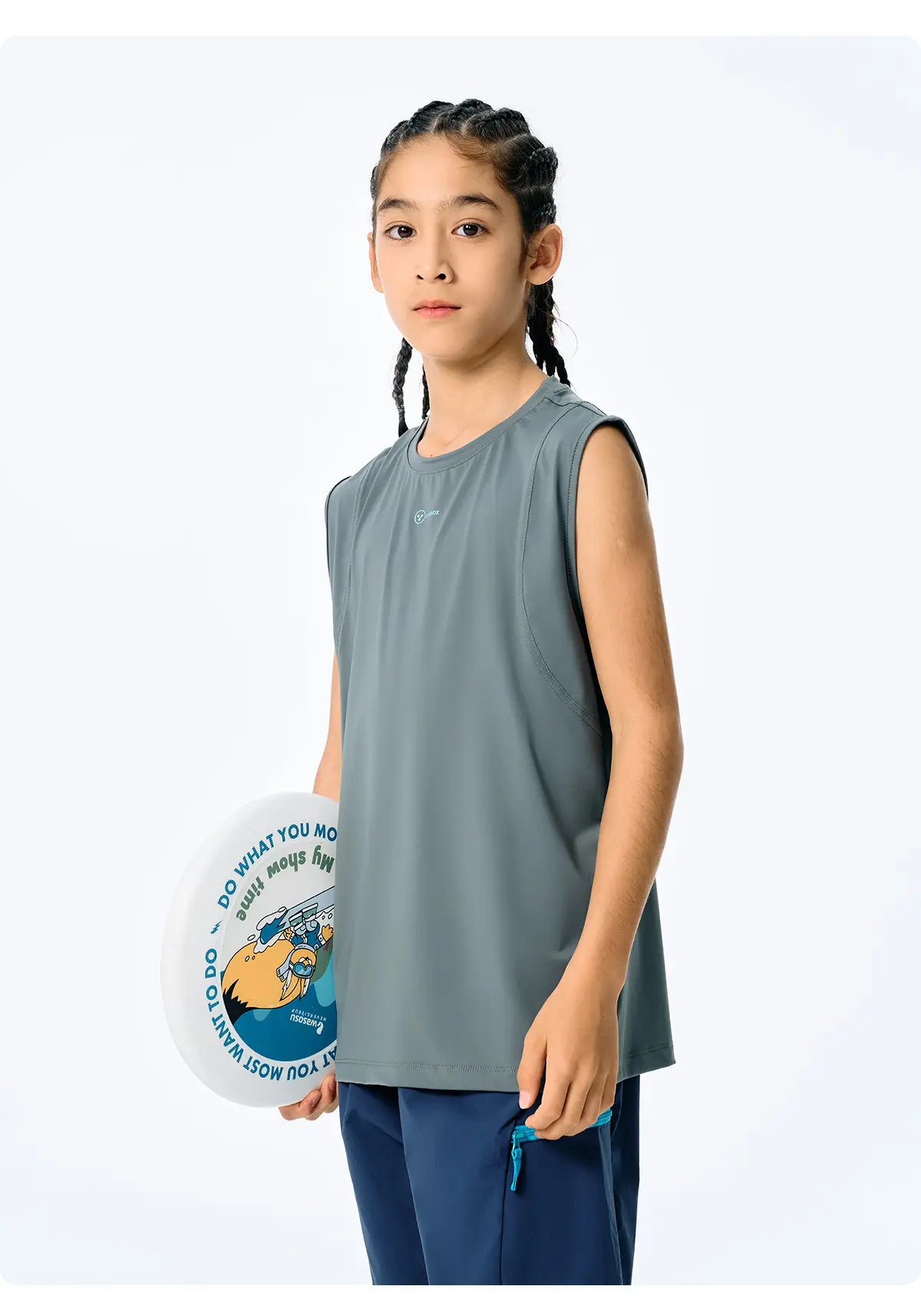 Kids Sleeveless T-Shirt Top Grey Blue Shorts Set — feature 23