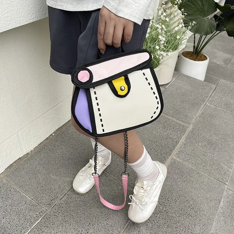 Cute Cartoon Chain Shoulder Bag Black White Blue 2025
