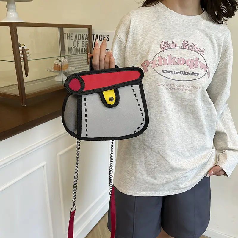 Cute Cartoon Chain Shoulder Bag Black White Blue 2025