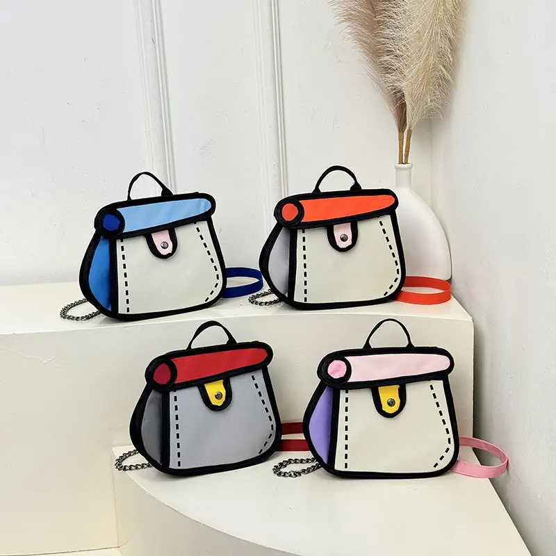 Cute Cartoon Chain Shoulder Bag Black White Blue 2025
