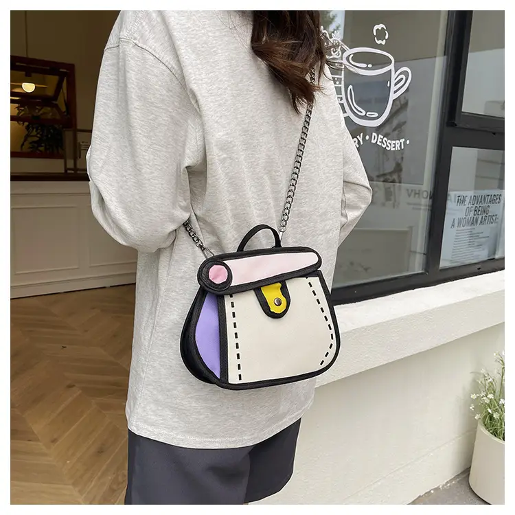 Cute Cartoon Chain Shoulder Bag Black White Blue 2025 — feature 10