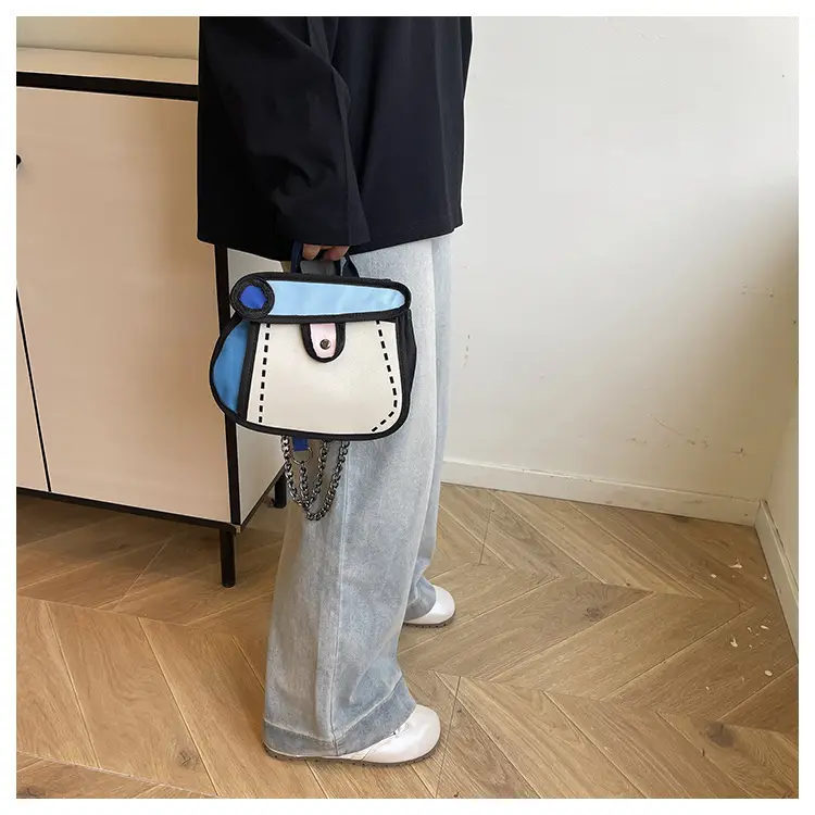 Cute Cartoon Chain Shoulder Bag Black White Blue 2025 — feature 11