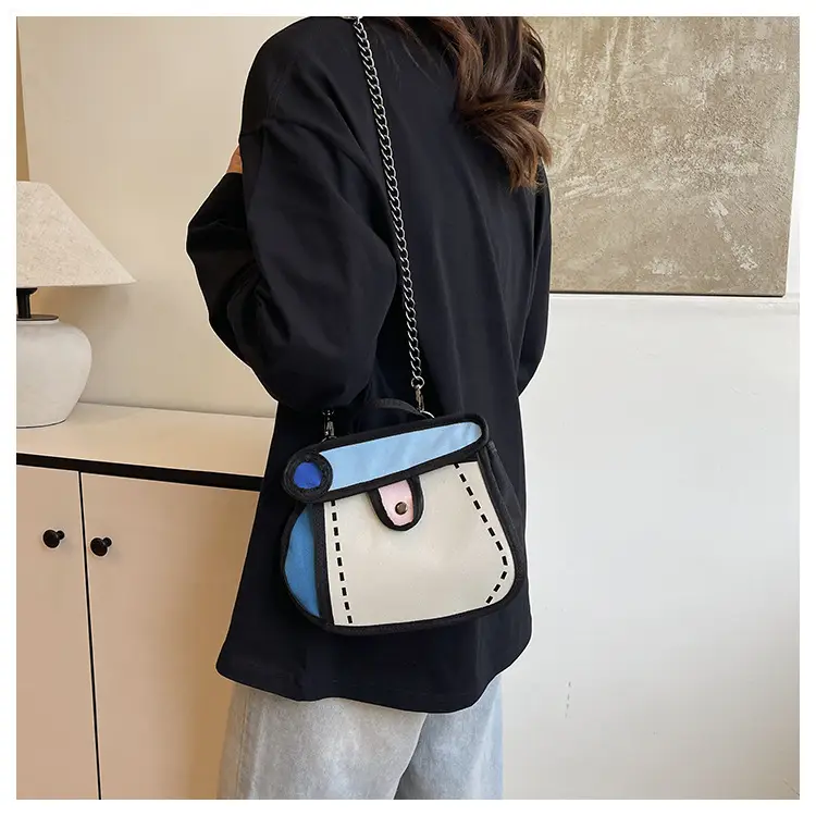Cute Cartoon Chain Shoulder Bag Black White Blue 2025 — feature 12
