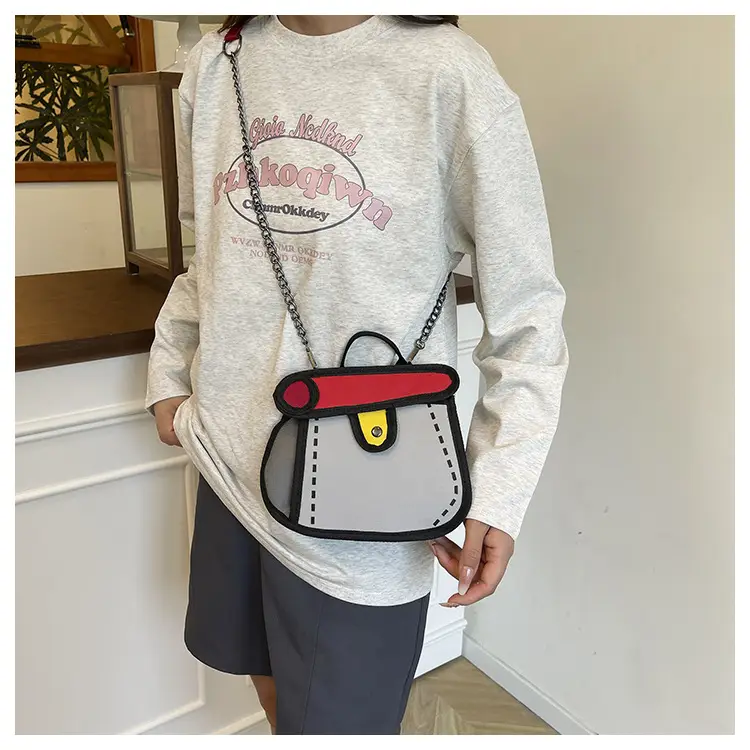 Cute Cartoon Chain Shoulder Bag Black White Blue 2025 — feature 15